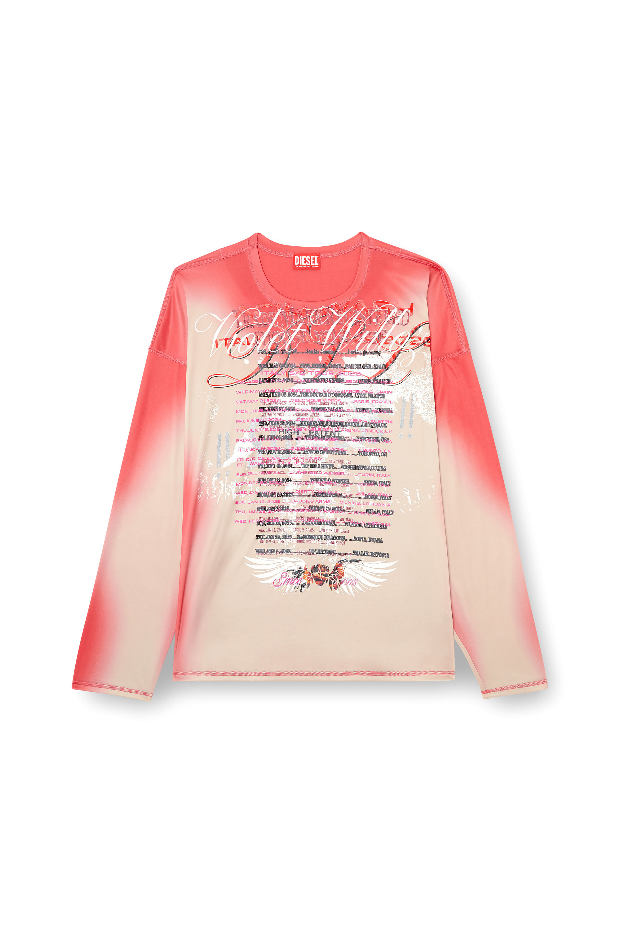 Diesel - T-OLAVI-BB, Unisex's Long-sleeve tech-jersey T-shirt with lyrics print in Pink - 4