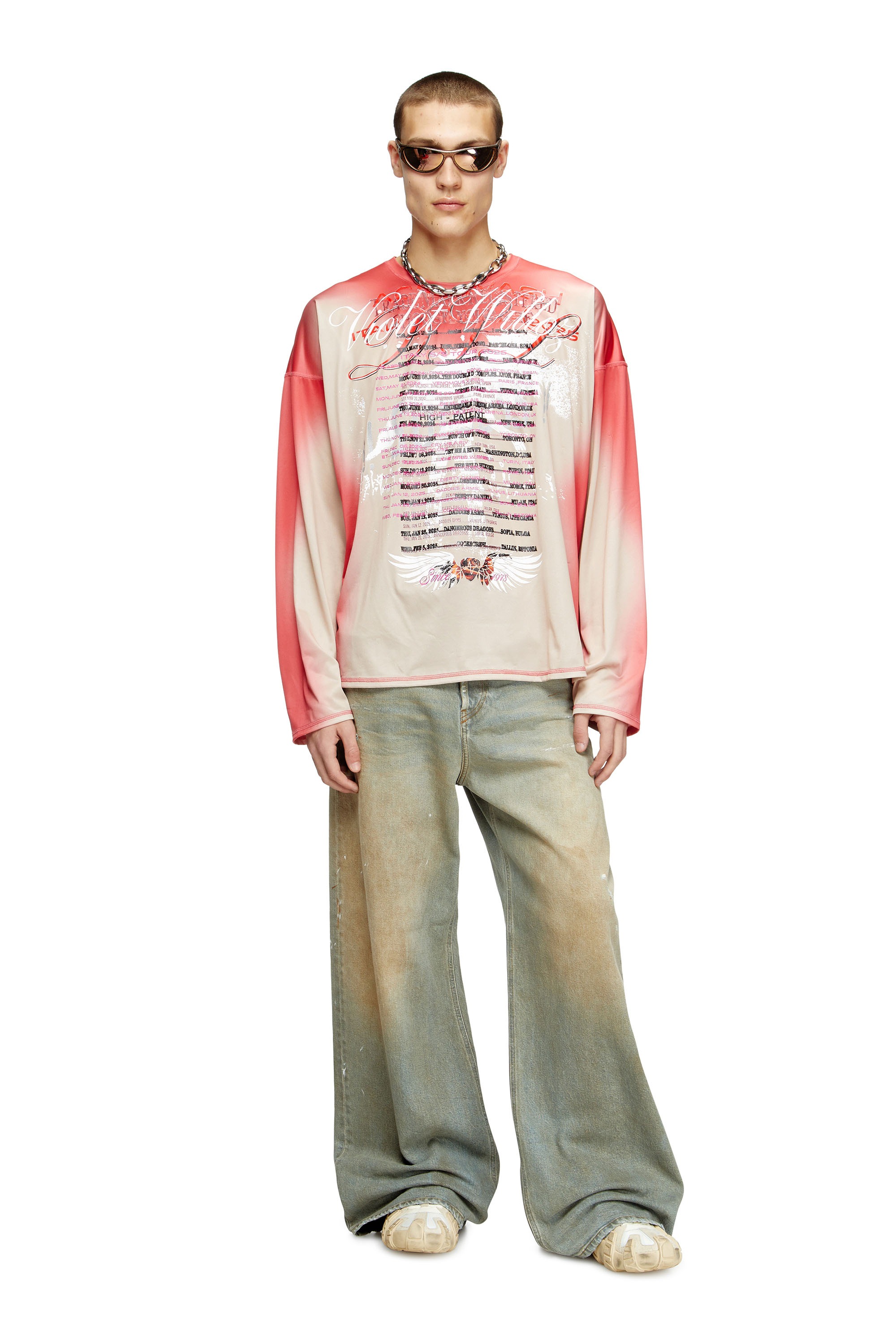 Diesel - T-OLAVI-BB, Unisex's Long-sleeve tech-jersey T-shirt with lyrics print in Pink - 3